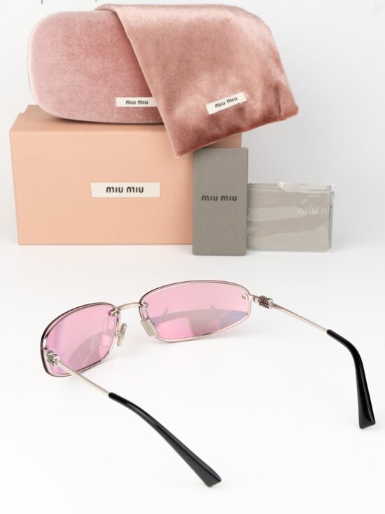 Miu Miu Women Sunglasses Silver Pink Wraparound MUA50S 1BC70J NEW AUTHENTIC main image 7